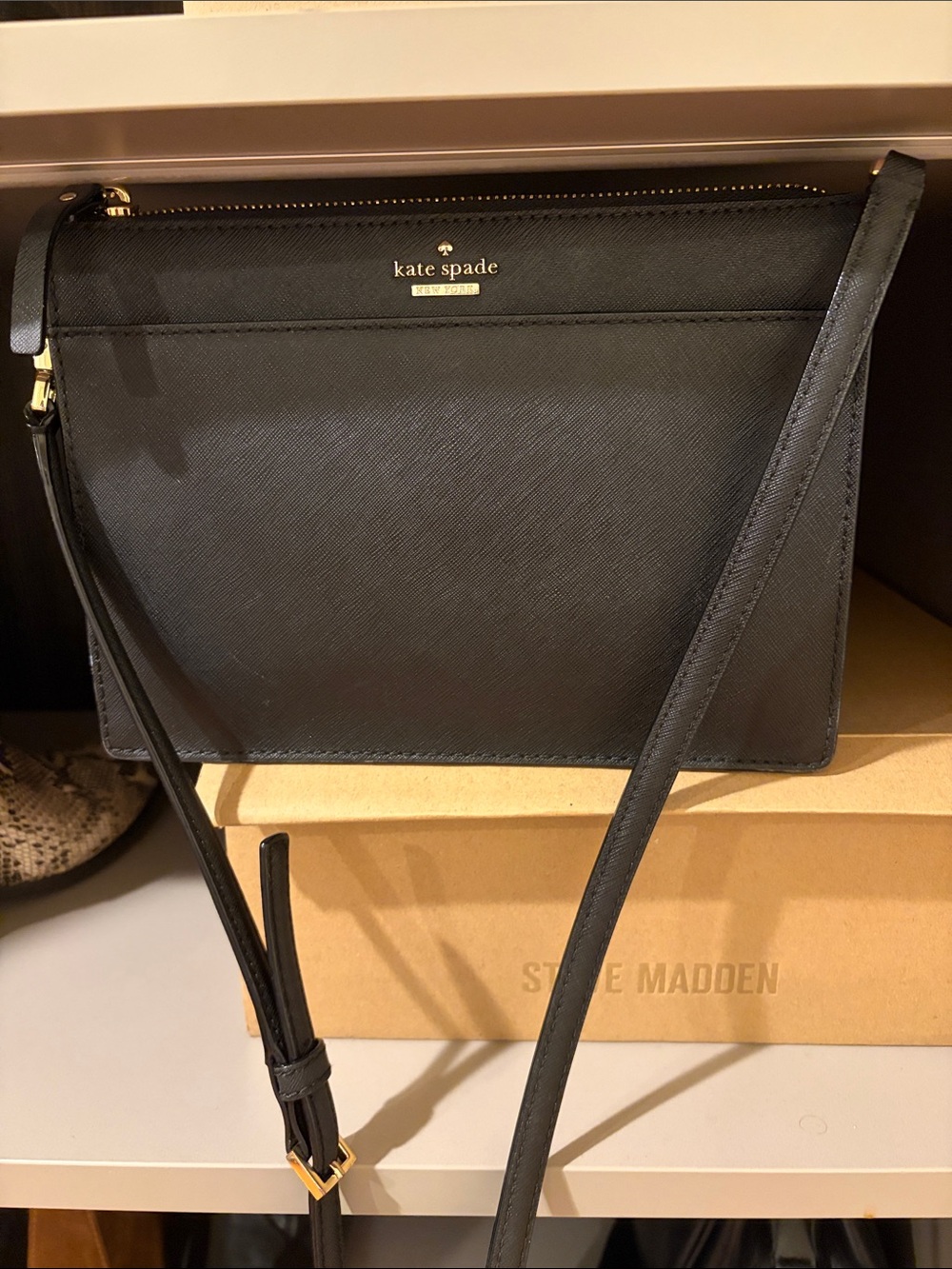 kate spade Black Saffiano Crossbody with Gold Hardware